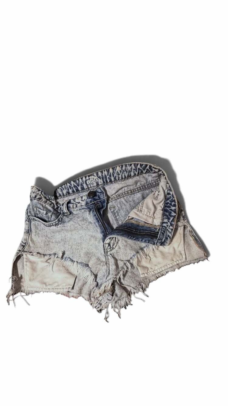 BDG High Rise Lou Hi-Low Shortie Denim Shorts Size 28